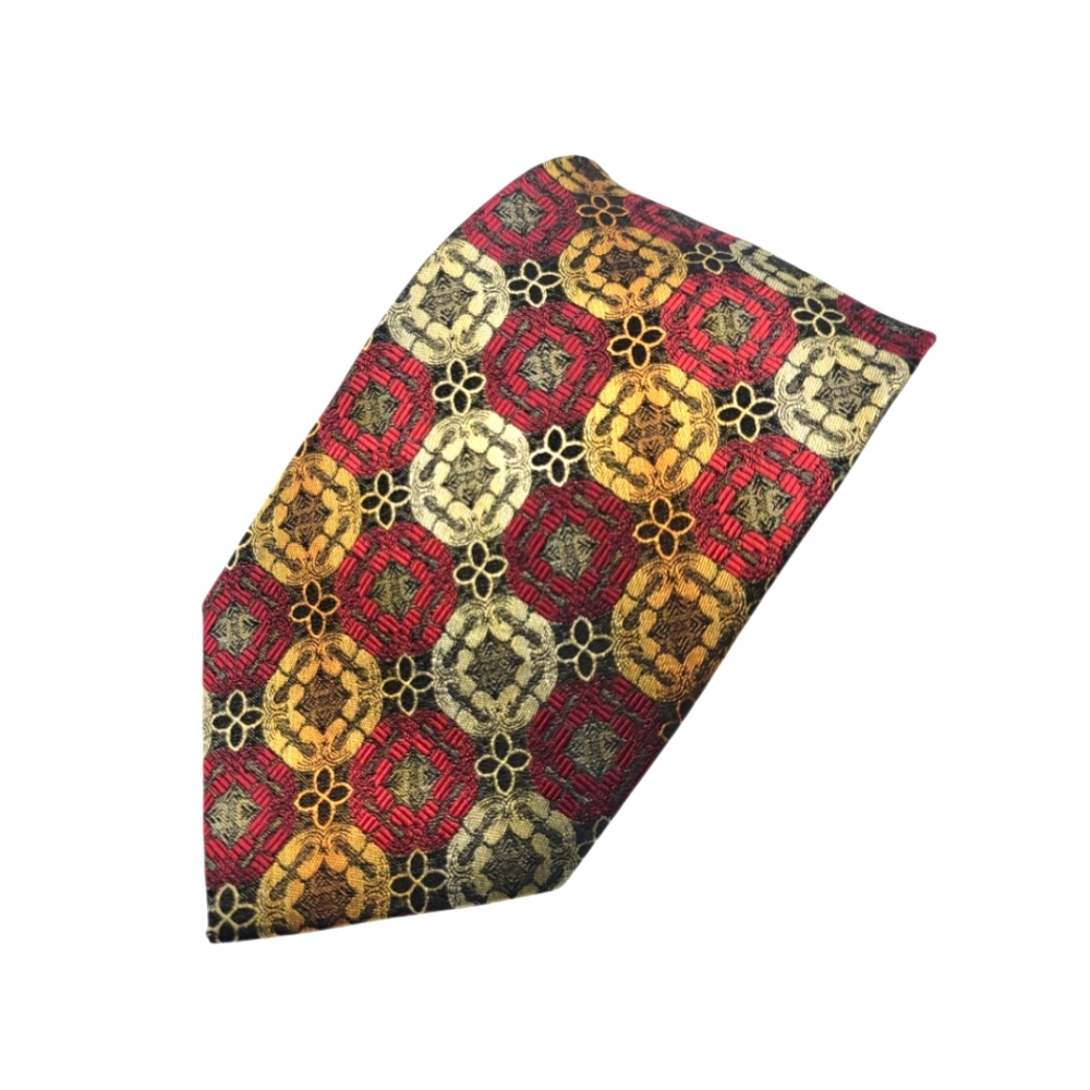 Mens Bruno Piattelli Roma 100% Silk Red Gold White‎ Tie